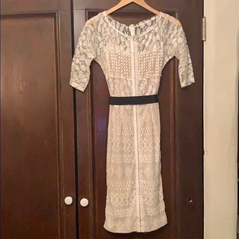 Cream Dress with Black Bow
